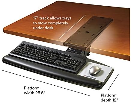 3M Knob Adjust Keyboard Tray, Tool-Free Installation, Standard Platform, Gel Wrist Rest, Precise Mouse Pad, Black (AKT65LE)