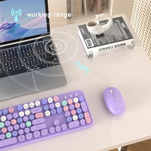 MPTOG Colorful Wireless Computer Keyboard and Mouse Combo (Purple-Colorful)