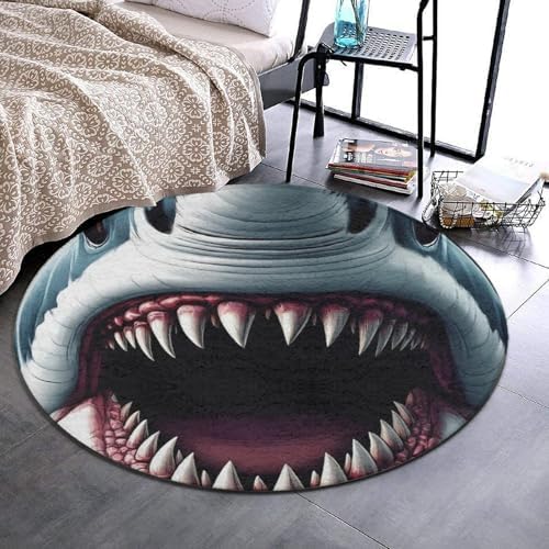 Women's Large Home Decor Mat, Soft Round Yoga Carpet, Non Slip Machine Washable Home Office Circle Rug Shark