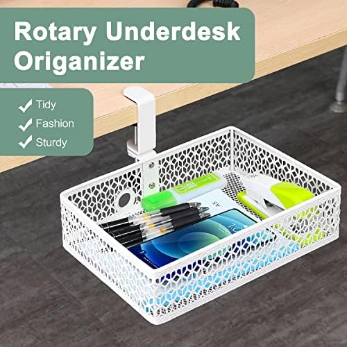 ROSYLINE Under Desk Storage Basket Hanging Drawer Tray, Clamp On Organizer