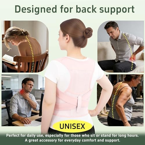 Posture Corrector Back Brace for Men and Women, Adjustable Upper Back and Shoulder Support, Lightweight Breathable Design for Daily Wear, Office Work, Computer Use and Studying Pink, Medium