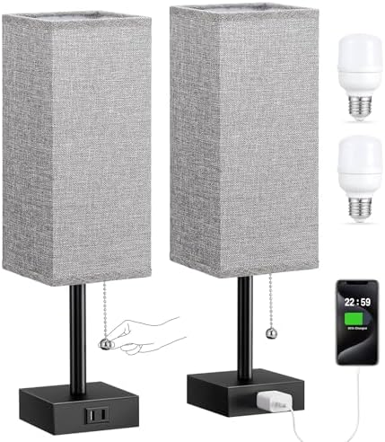 Fenmzee Bedside Lamp for Bedroom Set of 2 - Grey Table Lamp for Nightstand