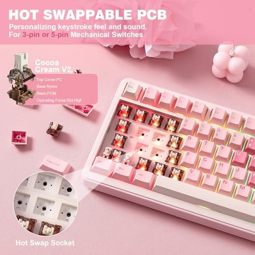 YUNZII B75 PRO 75% Wireless Mechanical Keyboard (Pink, Cocoa Cream V2)
