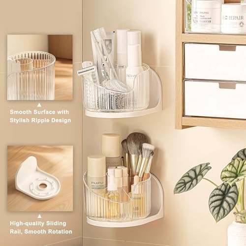 Makeup Brush Holder 360° Rotatable Cosmetic Organizer, Wall Mounted & Desktop Make Up Brushes Organizer with 6 Slots, Multifunction Stationery Desk Storage Holder (Black)