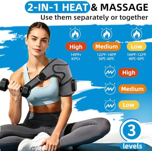 Cordless Shoulder Heating Pad, Shoulder Massager for Rotator Cuff Relief