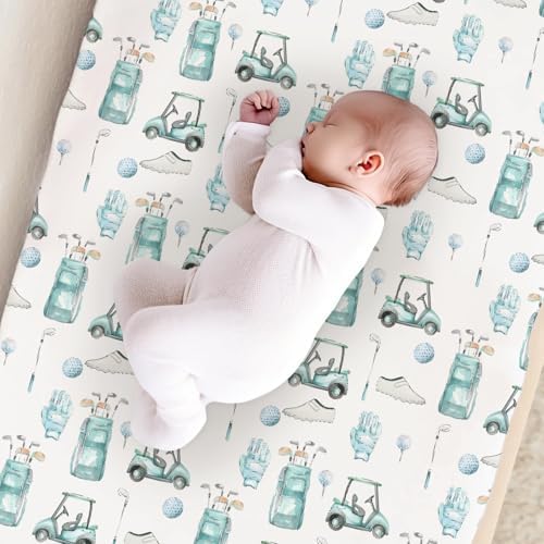 Watercolor Golf Sports Balls Gloves Shoes Pattern Baby Changing Pad Cover, Unisex Golf Theme Nursery Diaper Changing Table Pad Mat Sheet for Boys Girls-16x32