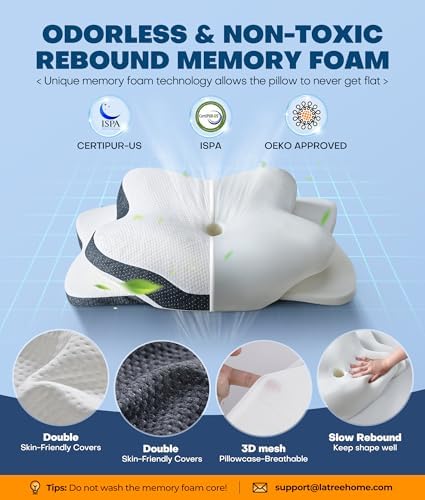 5X Pain Relief Cervical Neck Pillow for Neck Support, Ergonomic Cooling Side Sleeper Pillow for Sleeping, Odorless Contour Memory Foam Pillows, Orthopedic Bed Pillow for Side Back Stomach Sleeper