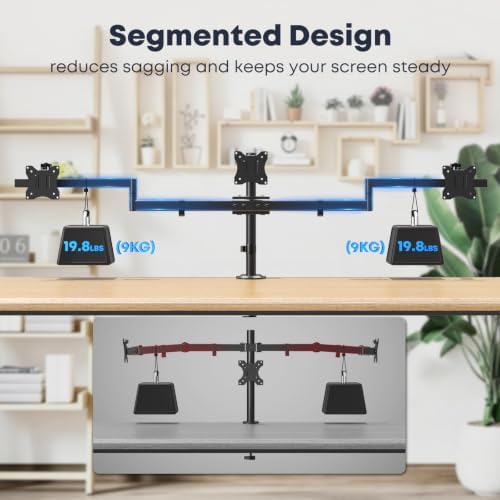 Triple Monitor Mount for 20"-32" Screens, 19.8 lbs per Arm