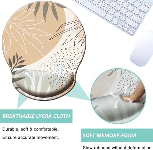 Mouse Pad with Wrist Support, Ergonomic Mouse Pad with Memory Foam Wrist Rest Cushion, Non-Slip Rubber Base Gaming Mice Pad for Home Office Computer Laptop, Leaves Buff