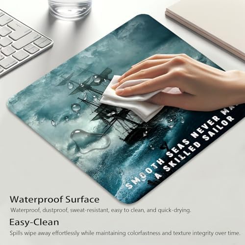 Inspirational Quote Mouse Pad, Sailing Ship Rough Ocean Desk Mat