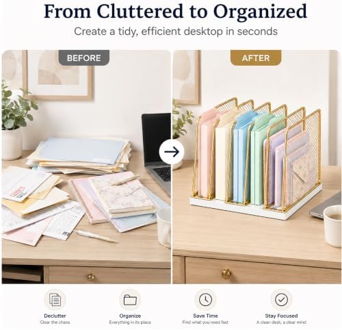 OPNICE Desk File Organizer, Mail Organizer, Large, Gold