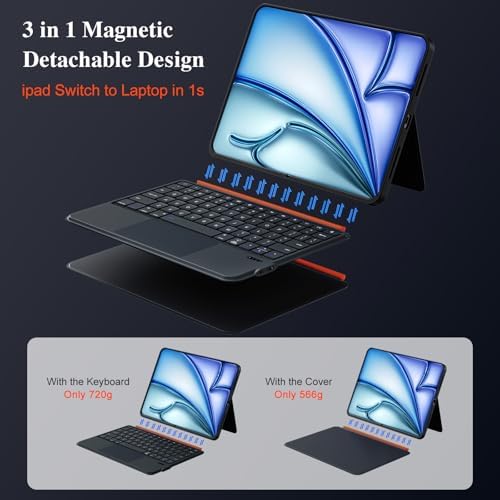 Keyboard Case for iPad Air 11 inch (M4/M3/M2, 2026/2025/2024)&Pro 11, Magnetic Detachable iPad A16 11th/10th Keyboard, Trackpad, Backlit, Quiet Typing, Full Protection for Air 5/4th Gen 10.9" (Black)