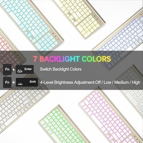 Wireless Backlit Keyboard and Mouse Ultra Slim Combo, TopMate - Gold White