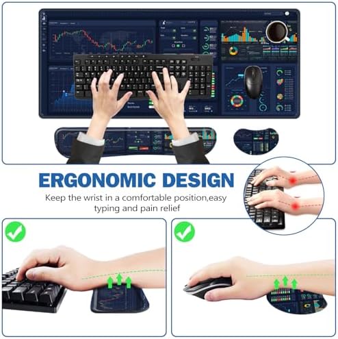 ToLuLu Extended Gaming Mouse Pad, Memory Foam Ergonomic Keyboard Mouse Wrist Rest Support Set, Large Desk Mat with Stitched Edges, Non-Slip Base Mousepad for Home Office and Game, Stock Market