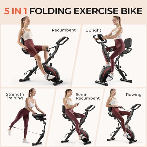 PLENY Folding Exercise Bike, 5 IN 1 Indoor Stationary Bikes for Home