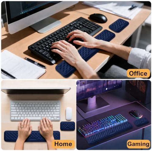 Keyboard Wrist Rest Mouse Wrist Support, Memory Foam Wrist Rest Pad for Computer Laptop, Ergonomic Wrist Cushion Support for Typing Pain Relief, Gaming Home Office, Navy Blue