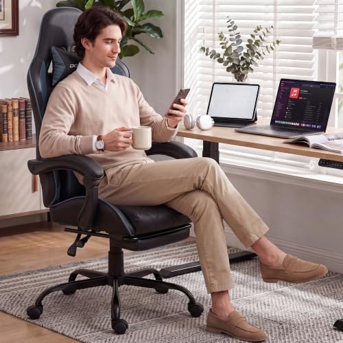 Dowinx Gaming Chair with Footrest, Ergonomic Office Chair, Blue