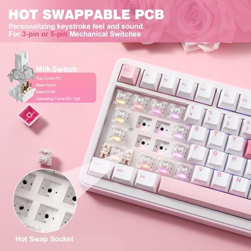 YUNZII B75 PRO 75% Wireless Mechanical Keyboard (White Heart,MilkV2)