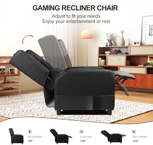 GTRACING Gaming Recliner Chair for Living Room Racing Style Single PU Leather Gaming Sofa for Adults Modern Game Recliners Ergonomic Comfortable Home Theater Seating, Black