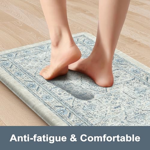 KIMODE Anti Fatigue Kitchen Mat, Boho Distressed Kitchen Rugs Sets of 2