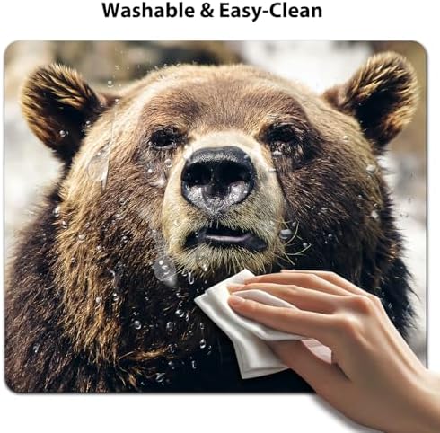 9.5x7.9 Inch Office/Gaming Mouse Pad, Intense Gaze of a Brown Bear Cute Anti-Slip Mat for Desk