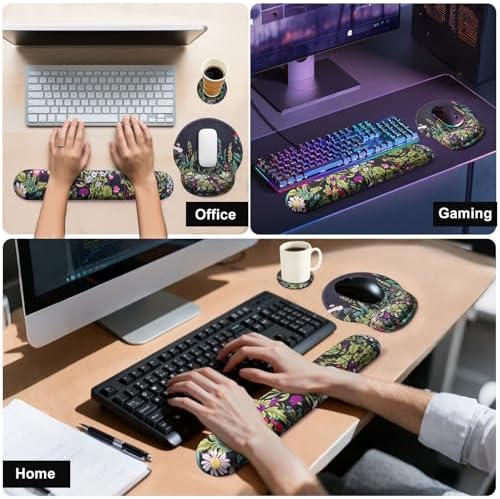 Keyboard Wrist Rest Mouse Pad with Wrist Support, Gaming Mousepad with Non-Slip Base, Ergonomic Mouse Wrist Arm Cushion Support for Home Office Laptop Computer, Easy Typing for Pain Relief, Grass