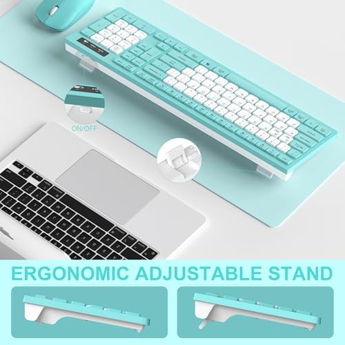 Wireless Keyboard and Mouse Combo Silent for Office and Home(Tifany Blue-B)