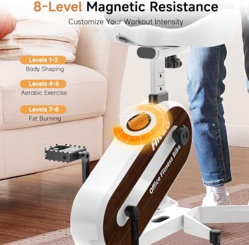 HitGo Office Exercise Bike Desk Chair,330 lbs Heavy Duty Under Desk Bike with 9-Level Height Adjustable Seat 24.4"-33.8",8-Level Resistance & Rolling Wheels,Quiet Fitness Chair for Home Office