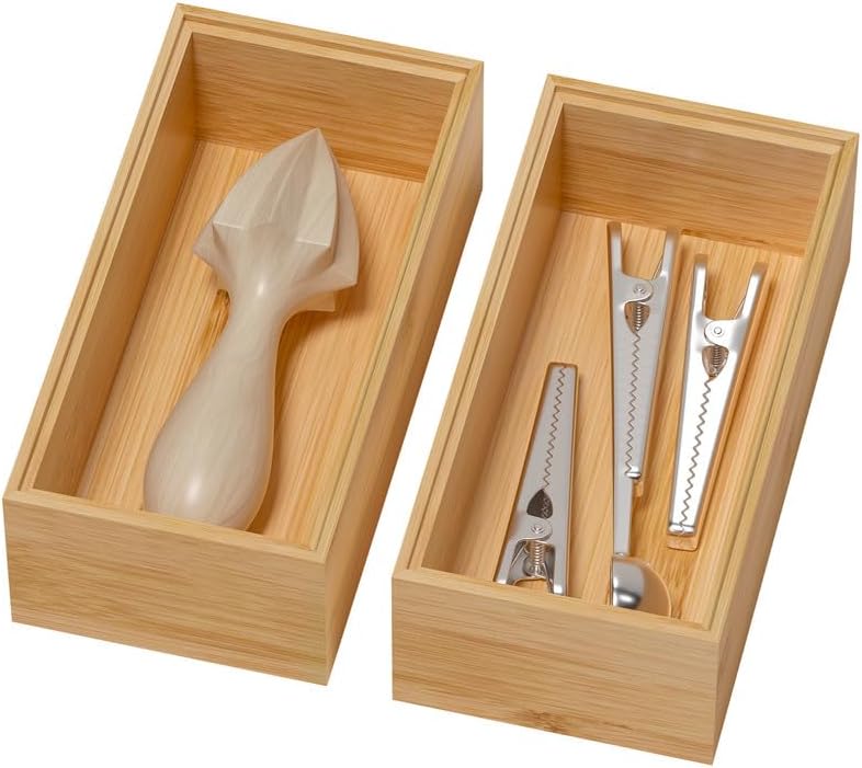 Lixple Bamboo Kitchen Drawer Organizer, 2 Pack, 6" x 3" x 2"