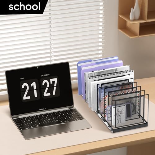 9-Section Desk File Organizer, Vertical File Holder, Mesh Desktop File Folder Metal File Binder Organizer Stand for Office Home Classroom, Black