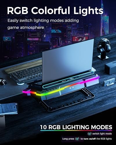 AICHESON RGB Laptop Cooling Pad for 15-19 Inch Laptops, Gaming Laptop Cooler with 140mm High Speed Fan (300-2200 RPM), Phone Holder, Black