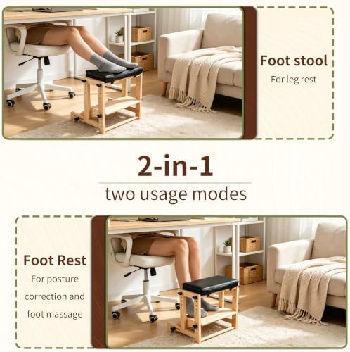 Adjustable Foot Rest Under Desk Ergonomic Wooden Leg Rest with Cushion
