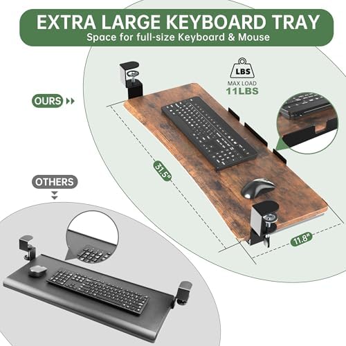 UPGRAVITY Extra Large Keyboard Tray Under Desk Rustic Vintage Brown