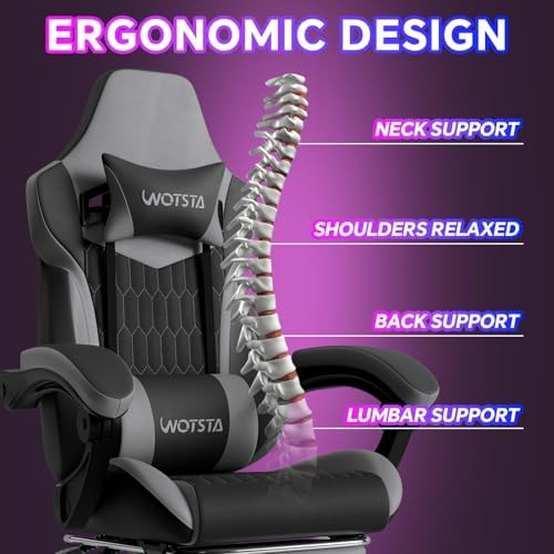 Gaming Chair with Footrest, High Back Gaming Chairs PVC Leather Ergonomic Gamer Chair with Adjustable Headrest Lumbar Support Racing Style Video Gaming Chair for Office/Home (BlackGrey)