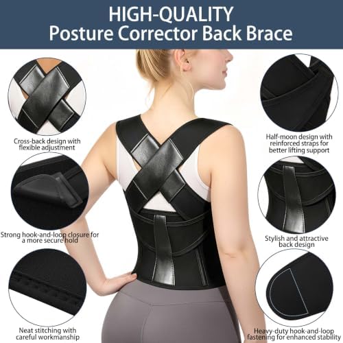 Posture Corrector for Women and Men Plus Size Full Back Support Brace Straightener Scoliosis Spine Upper Back Pain Relief Adjustable Shoulder Instant Posture Corrector with Hunchback (Black, X-Large)