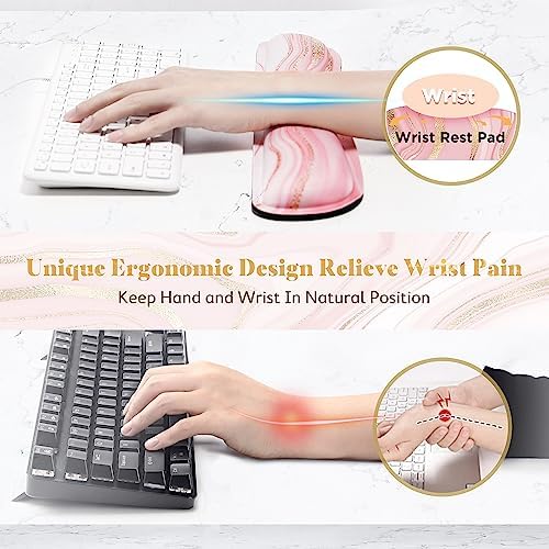 Gimars 63D High-Density Thicken Memory Foam Keyboard Wrist Rest, 17.3'' Extended Ergonomic Wrist Rest with Anti-Slip Rubber Base for Typing Pain Relief, Office, Gaming, Computer, Laptop, Pink Golden