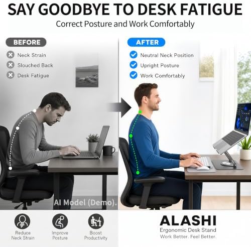 ALASHI 360° Rotating Laptop Stand, Multi-Angle, 10-17", Grey