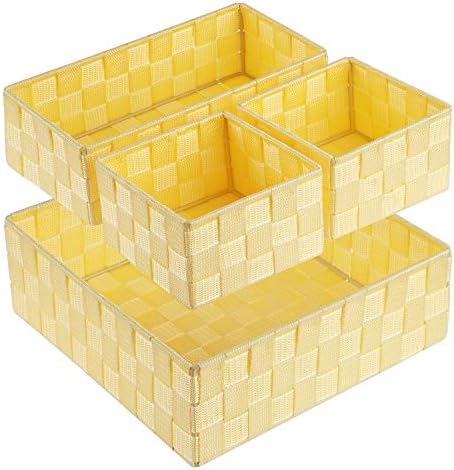 Posprica Woven Storage Baskets for Organizing, Small Black Baskets Cube Bin Container Tote Organizer Divider for Drawer, Closet, Shelf, Dresser, Set of 4(Yellow)