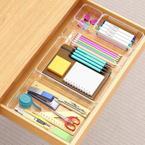 Manalete 12 Pcs Clear Plastic Drawer Organizer, Makeup & Vanity Organizer