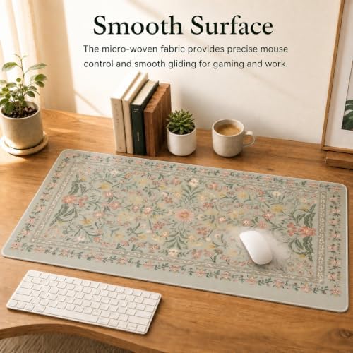 Pink Floral Desk Mat XXL Large Mouse Pad, Cute Vintage Flower Desk Pad