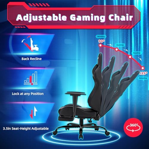 ECOTOUGE Black Ergonomic PC Massage Gaming Chair with Footrest