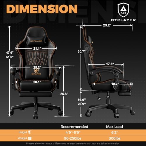 GTPLAYER ACE-PRO Music Gaming Chairs – Built-in Speakers, App Support & Bluetooth Control, Computer Game Chairs with Footrest for Adults, Ergonomic, Reclining, Linkage Armrest, Black & Orange Stitch
