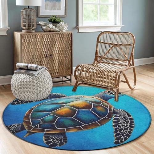 Fashion Round Area Rug Large Non Slip Carpet, Sea Turtle Unisex Home Decor Mat
