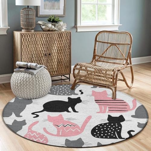 Fashion Round Area Rug Large Non Slip Carpet Unisex Home Decor Mat Cute Cats