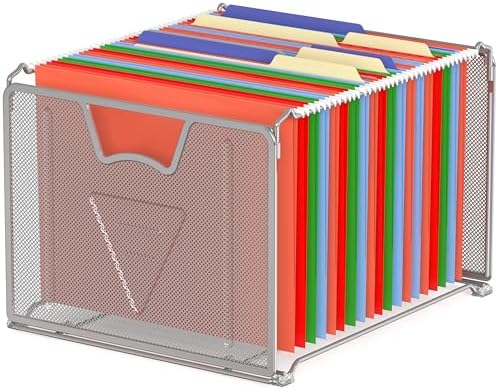 Simple Houseware Mesh Hanging File Folder Organizer, Silver