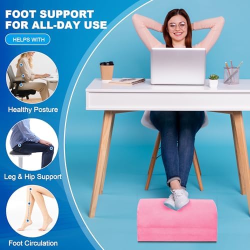 Foot Rest for Under Desk at Work, Foot Stool with Washable Cover, Comfortable Office Desk Accessories, Footrest with 3 Adjustable Heights, for Offices Gaming Chair, for Leg Support