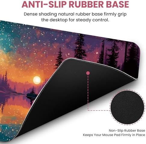 Aesthetic Desk Mat, Cute Aurora Lake Desk Pad Protector for Work & Decor, 31.5" x 11.8", Pretty Non-Slip Extended Mouse Pad for Office or Home