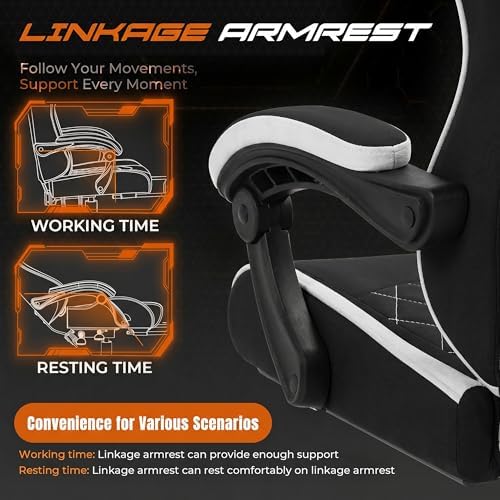 Video Gaming Chair, Ergonomic Office Chair with Footrest, Lumbar Support and Linkage Armrests, Swive Home Video Game Chairs for Adults, Black