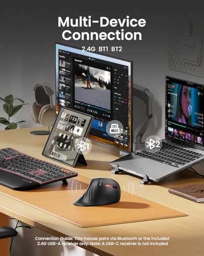 ProtoArc EM11 NL Wireless Ergonomic Vertical Mouse, Rechargeable, Wine Red