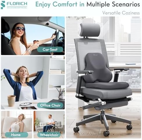 FLORICH Seat Cushion & Lumbar Support Pillow - Innovative Ergonomic Memory Foam, Adjustable, Relieve Hip, Coccyx, Sciatica, Back Pain, Improve Posture, for Car, Office Chair & Home - Gray
